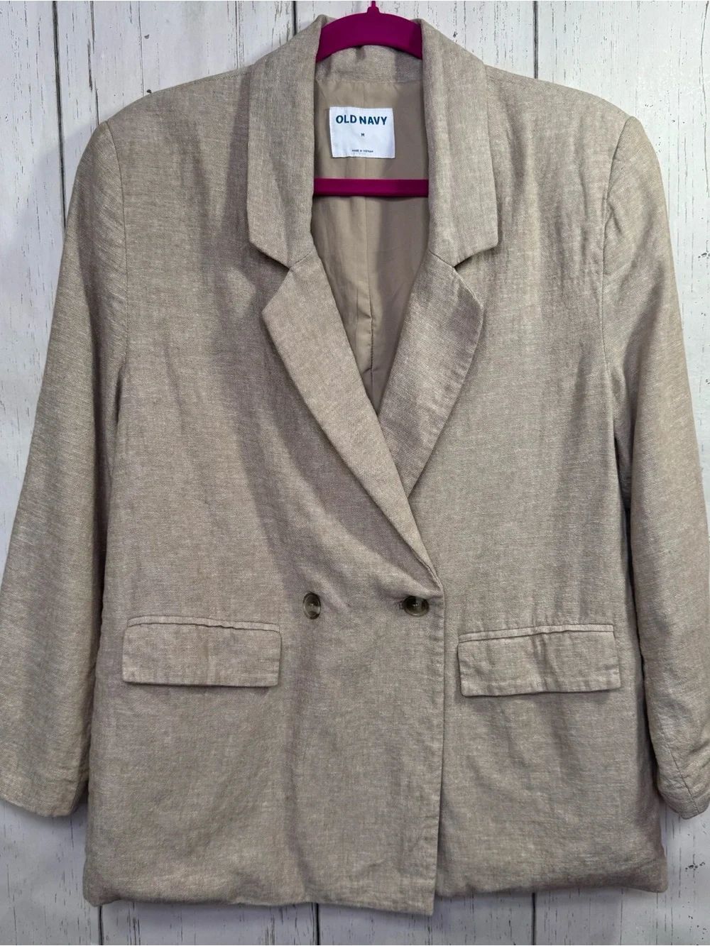 Old Navy Beige Linen Blend Blazer Size M Quiet Luxury Office Career Classic